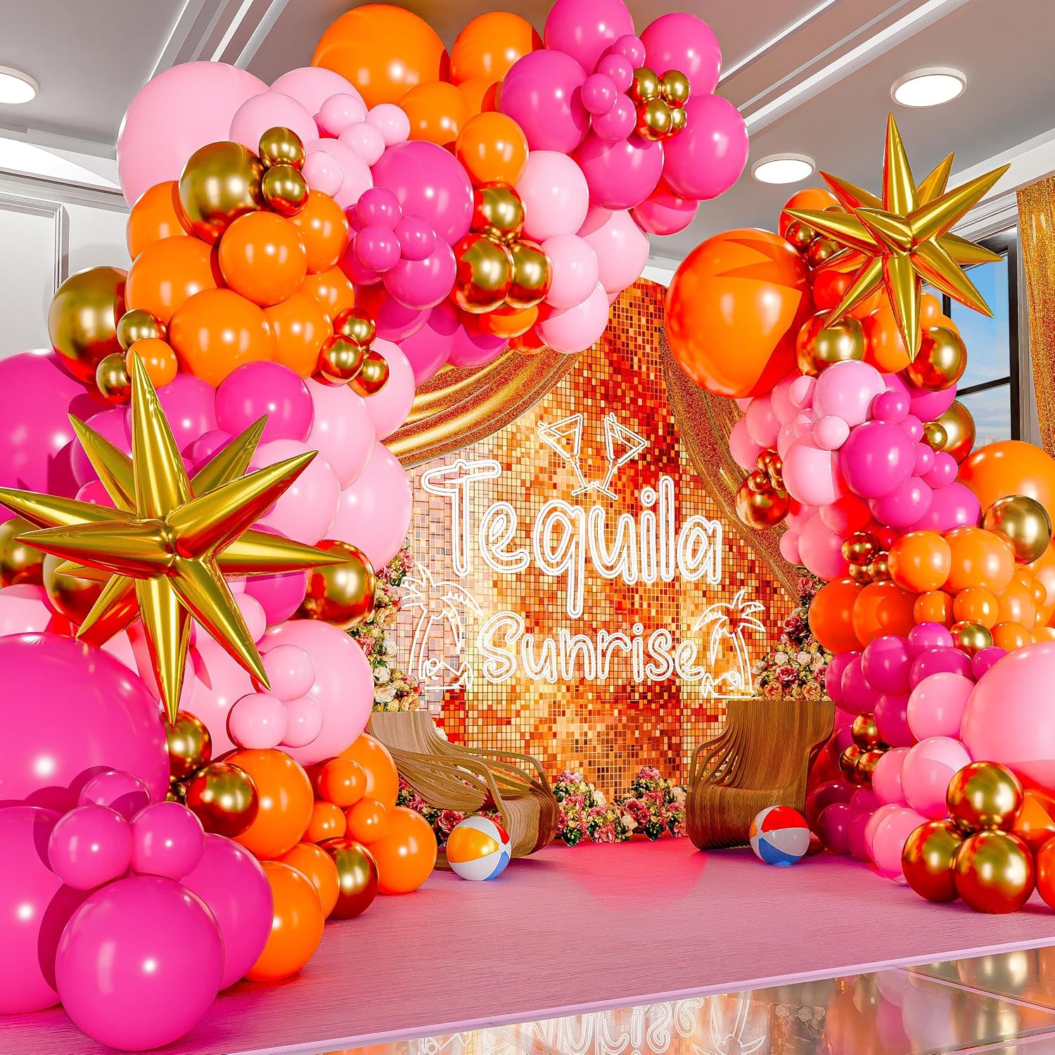 Orange Lighting Decor - 123Pcs Hot Pink Orange Metallic Gold