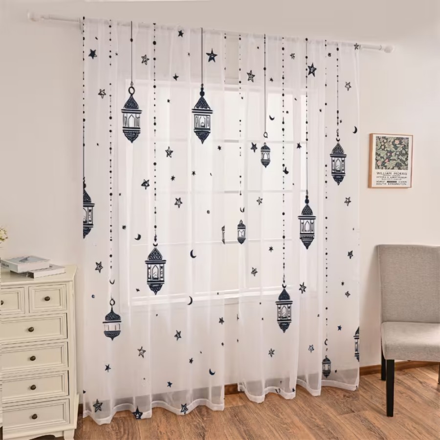 2PCS Digital Print Sheer Curta - Office Lighting Decor review and price