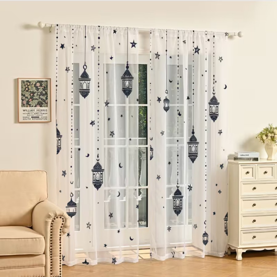 2PCS Digital Print Sheer Curta - Office Lighting Decor review and price