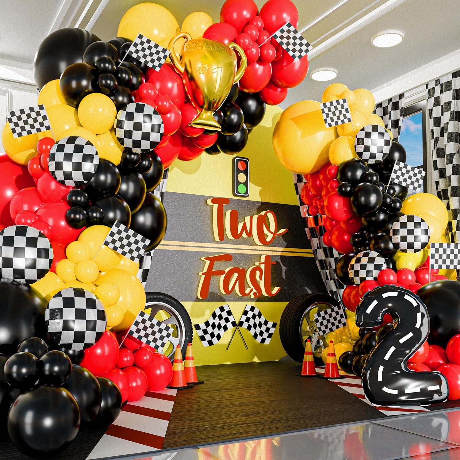 98-Piece Yellow and Black All- - Lighting Mcqueen Birthday Decor review and price