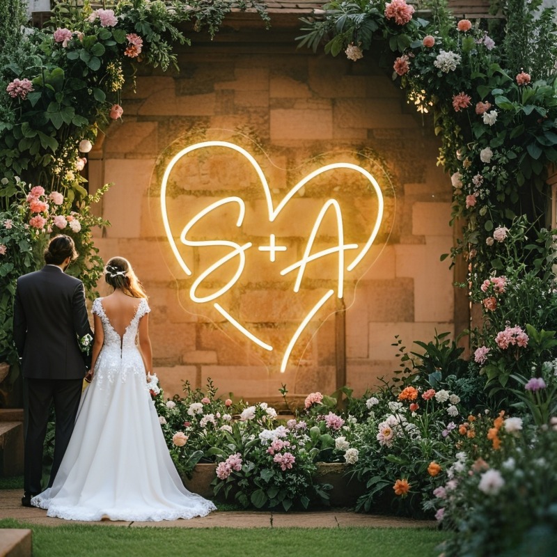 Custom Initials Heart LED Neon - Lighting Decor Wedding review and price