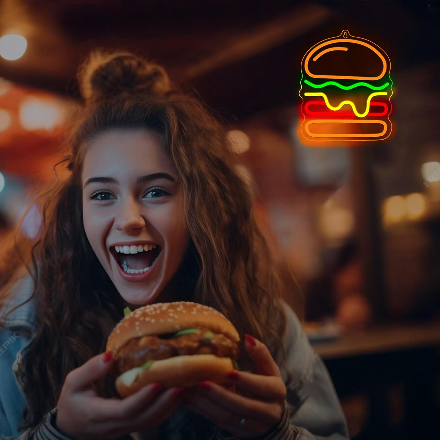 Burger Neon Sign with Layered  - Lighting Home Decor Ideas review and price