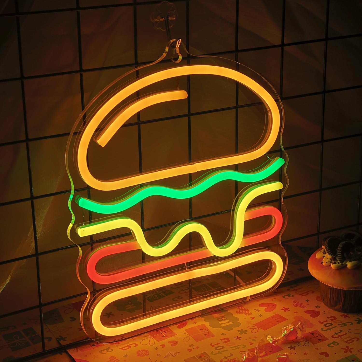 Burger Neon Sign with Layered  - Lighting Home Decor Ideas review and price