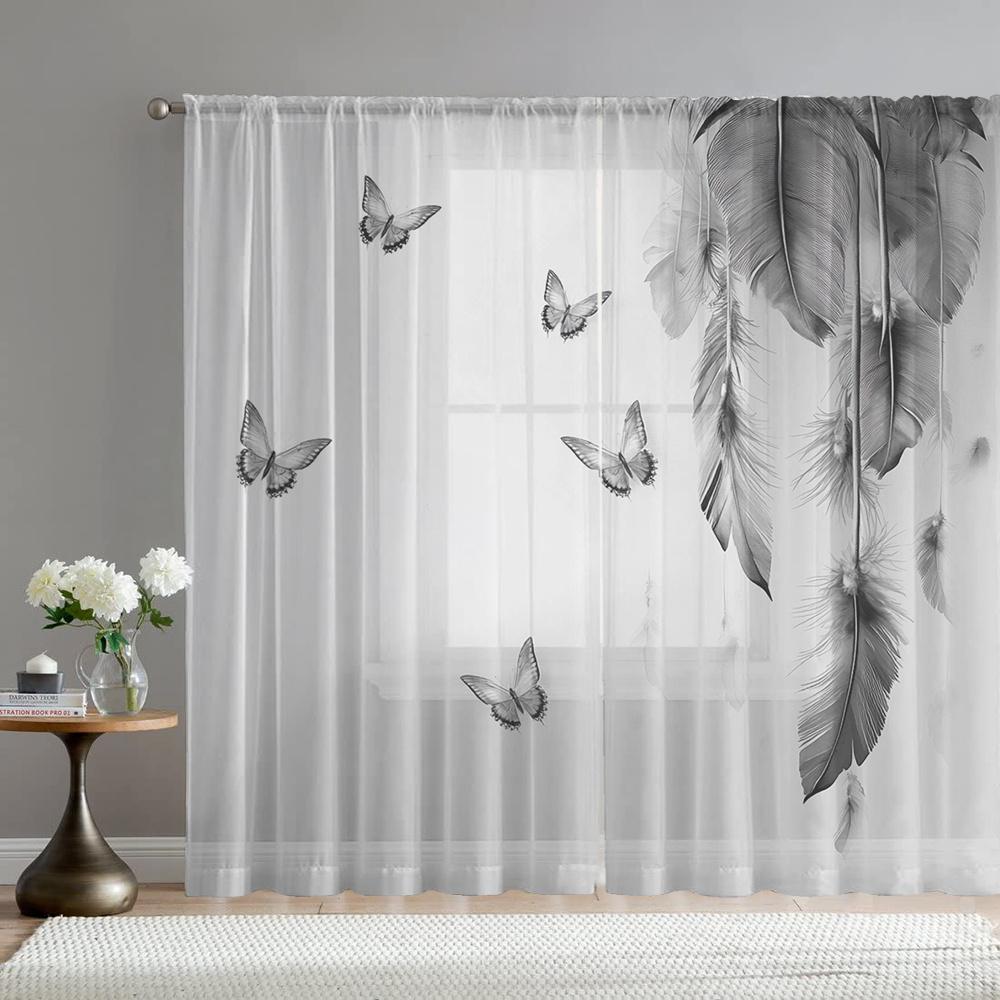 2PCS Digital Print Sheer Curta - Office Lighting Decor review and price