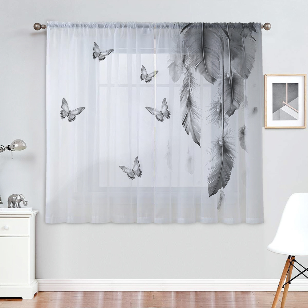 2PCS Digital Print Sheer Curta - Office Lighting Decor review and price