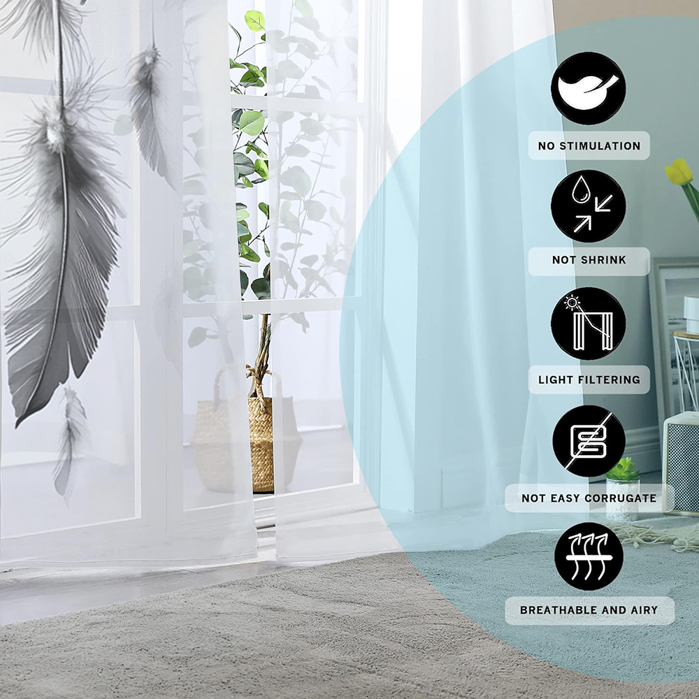 2PCS Digital Print Sheer Curta - Office Lighting Decor review and price
