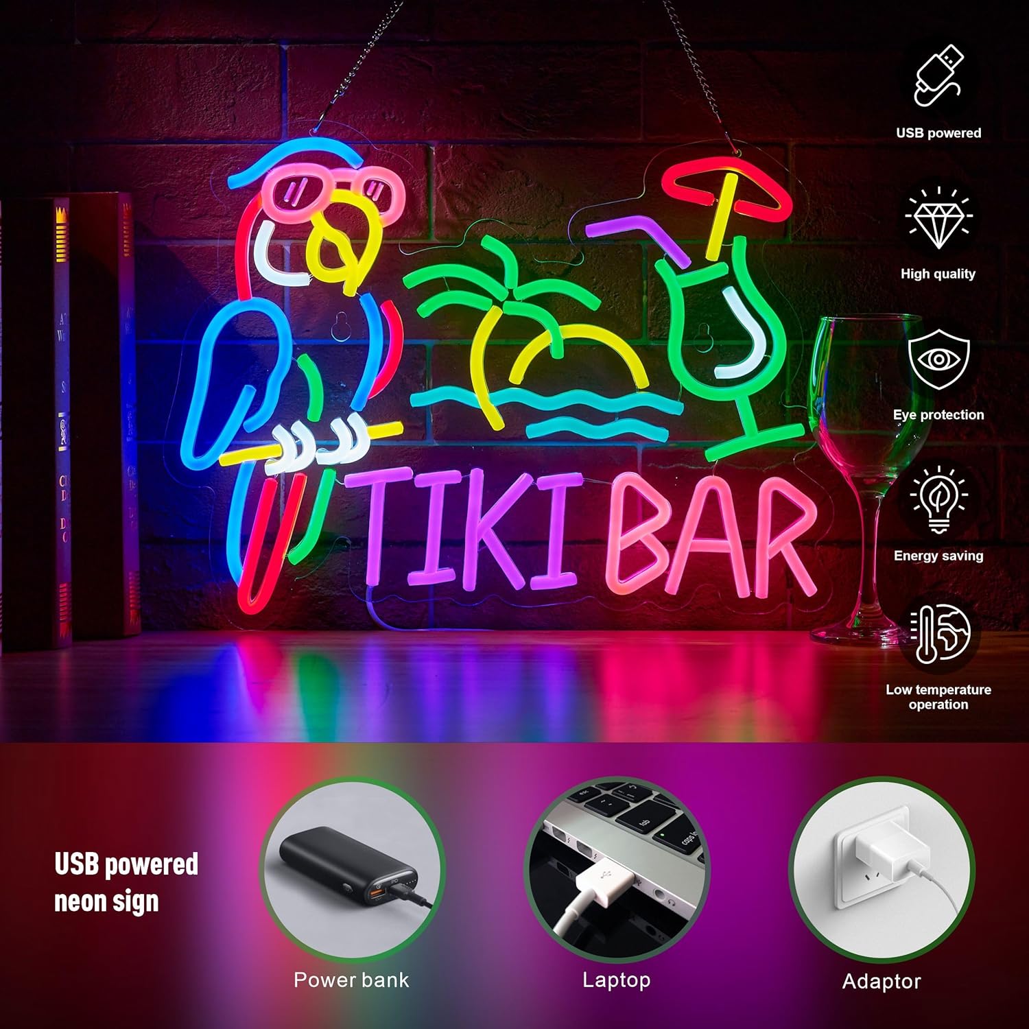 Tiki Bar Parrot Palm Tree Neon - Restaurant Lighting Decoration review and price