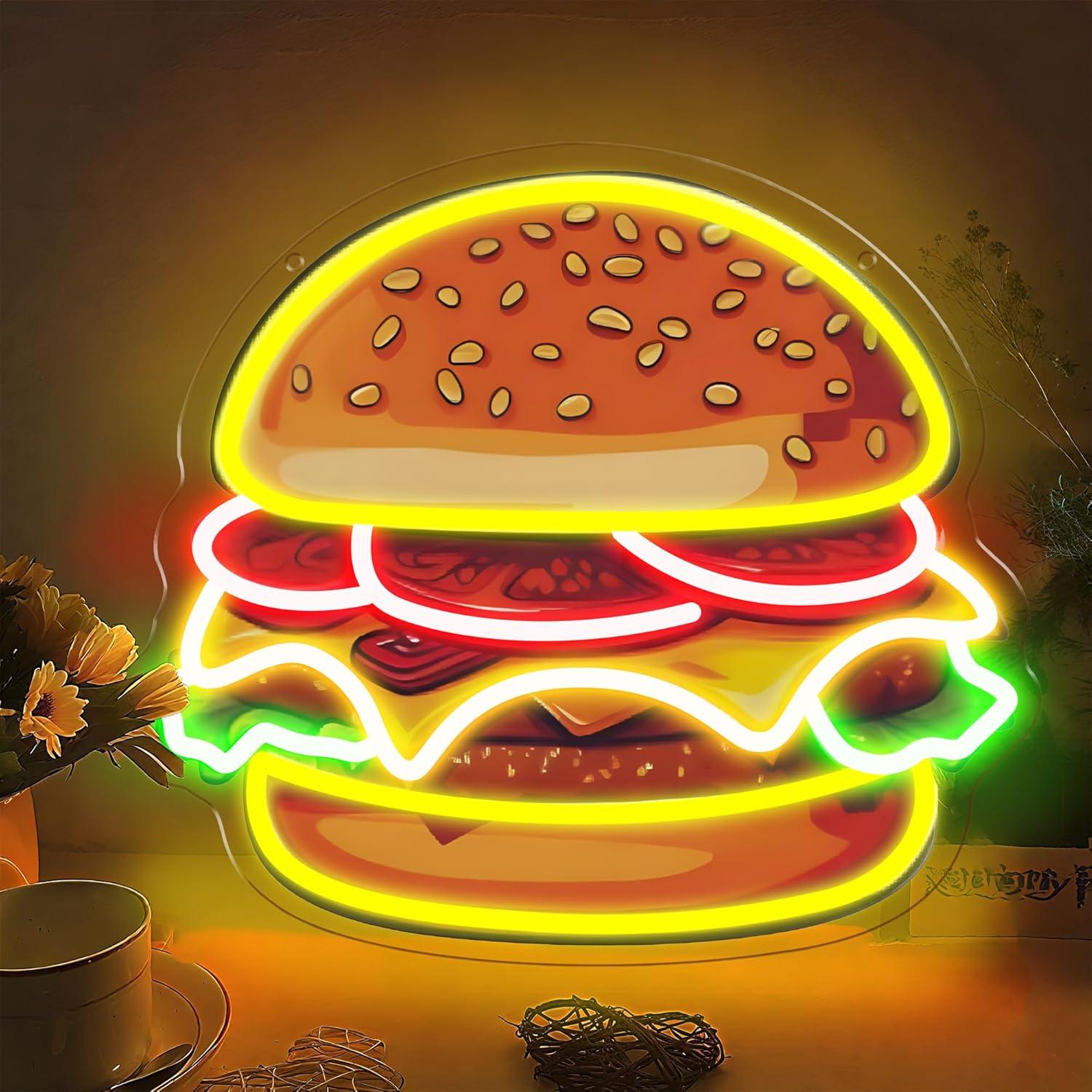 Burger Neon Sign LED Hamburger - Restaurant Lighting Decoration review and price