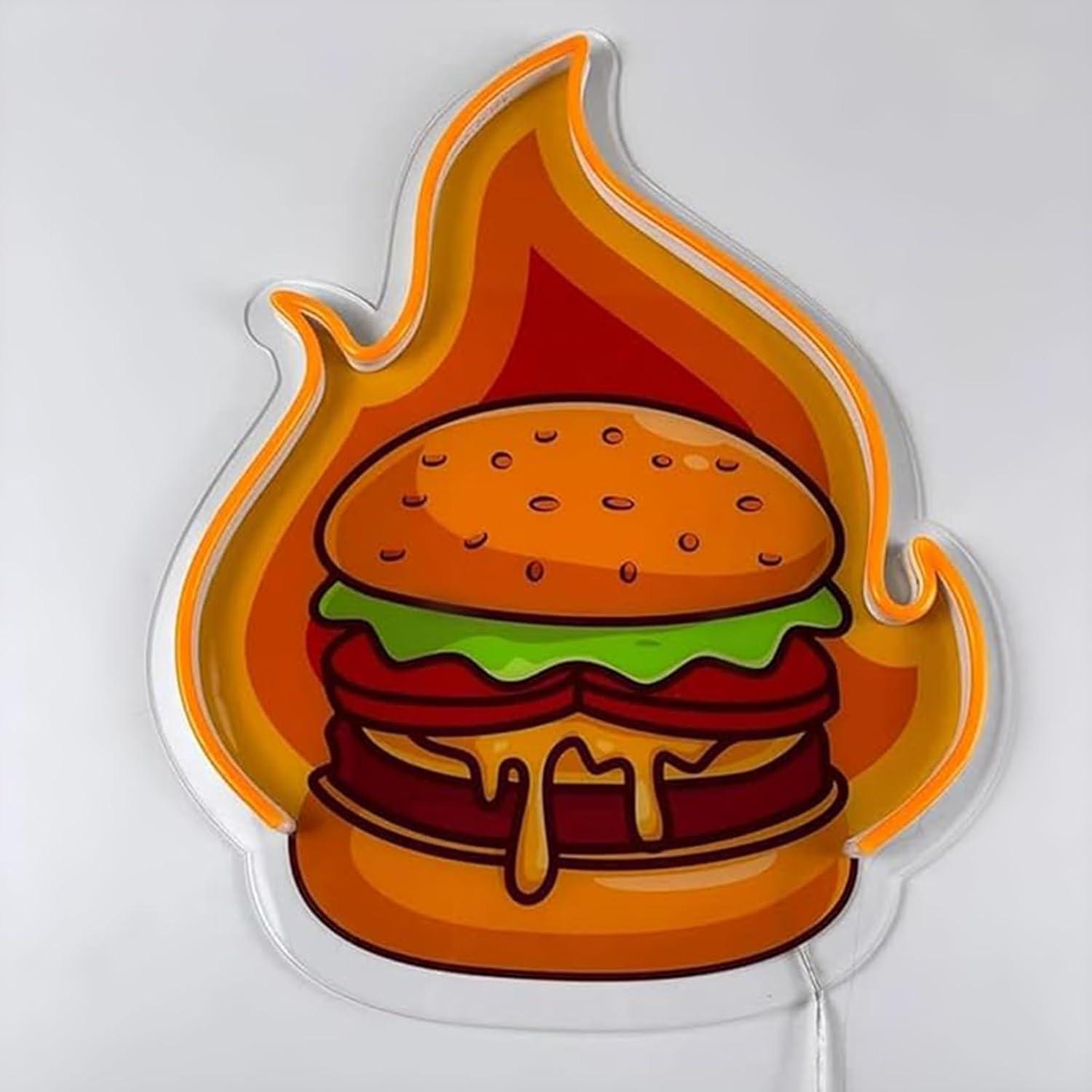 Burger Neon Sign LED Hamburger - Restaurant Lighting Decoration review and price