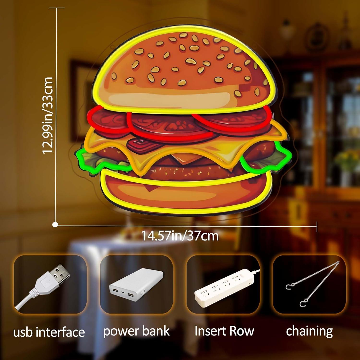 Burger Neon Sign LED Hamburger - Restaurant Lighting Decoration review and price