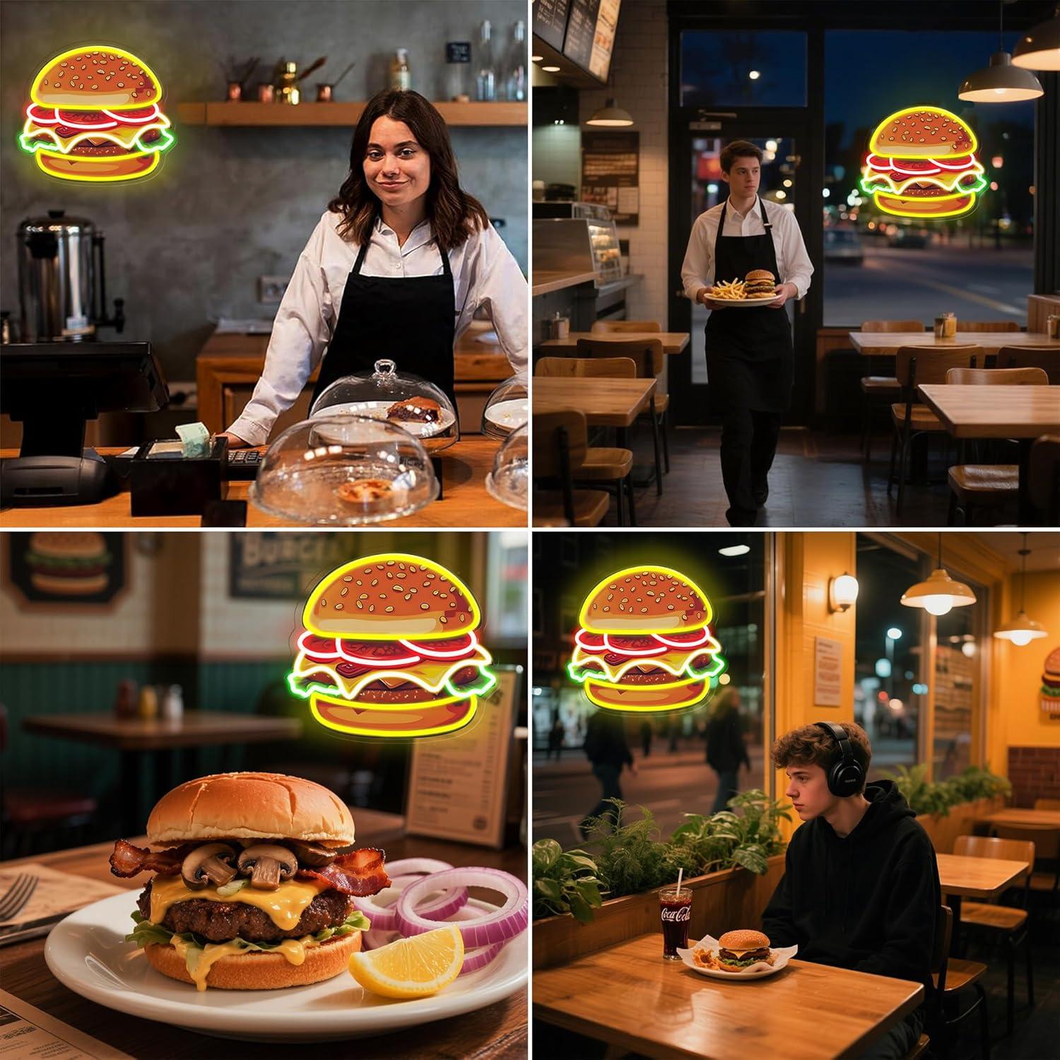 Burger Neon Sign LED Hamburger - Restaurant Lighting Decoration review and price